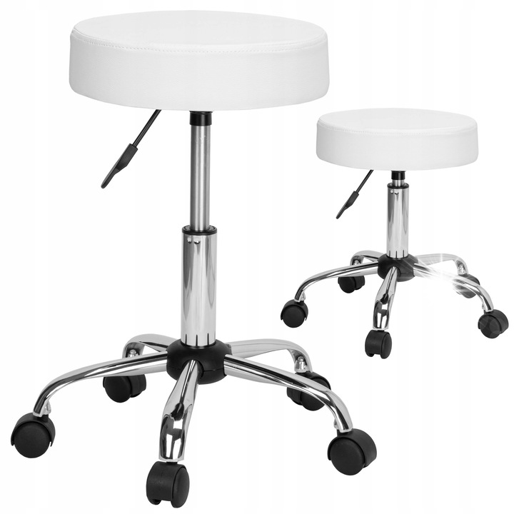 Козметична табуретка, eHokery Tulsa, въртяща се на 360, регулируема височина, бяла, 48-60см