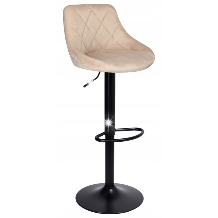 Бар стол eHokery Cydro, тапициран с бежов велур, черни метални елементи, регулируем, 62x82 см