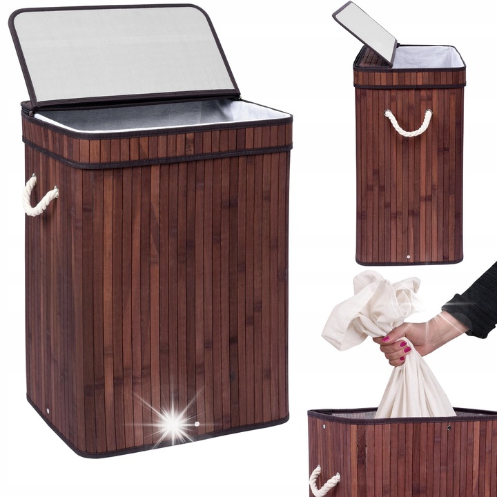 Кош за пране от бамбук Gockowiak, 80L, венге, с капак и дръжки за носене