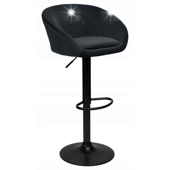 Бар стол Paterson, черен, кадифе, регулируема височина 82-102см, въртящ се
