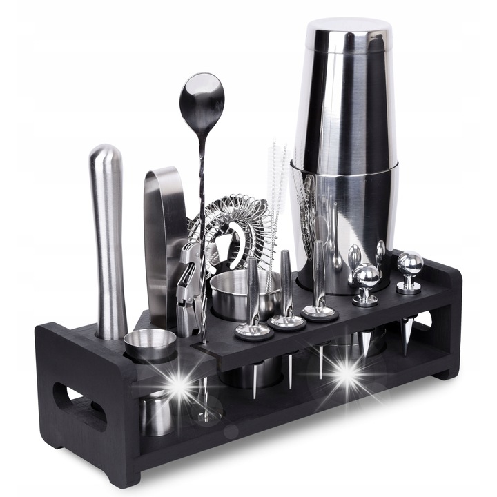 Комплект за барман PRESTON, 17 части, сребрист/черен