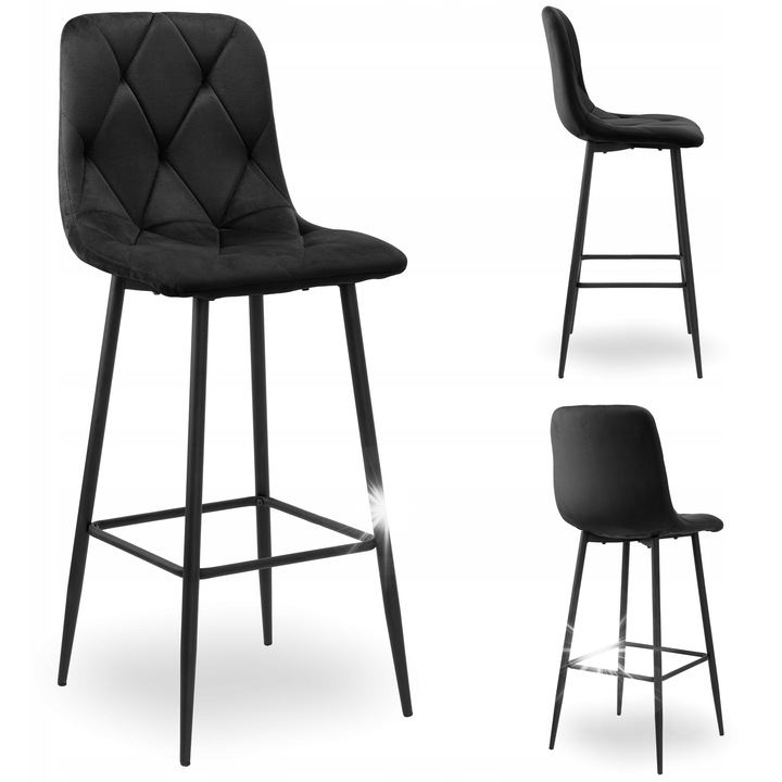 Тапициран стол от кадифе, височина 111 см, ергономична опора за крака, черен