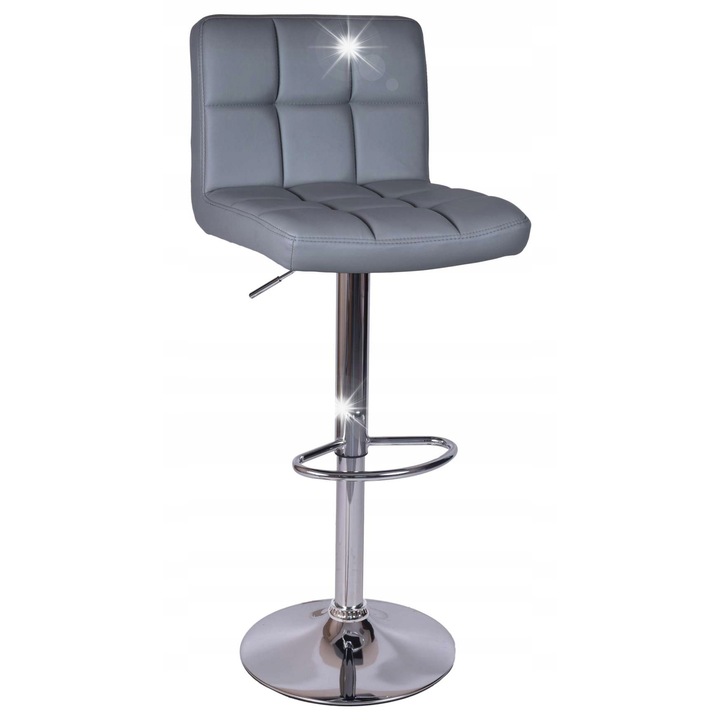 Бар стол eHokery, сив, регулируема височина 87-107 см, седалка от екологична кожа, въртящ се на 360°