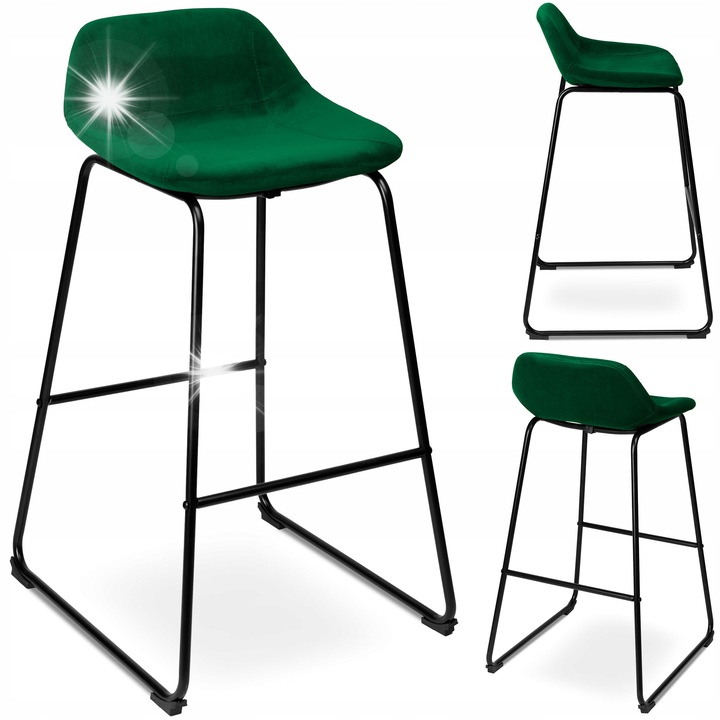 Комплект 2 бар стола Sligo, тъмнозелени, кадифе, 91x43см