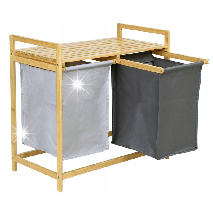 Кош за пране Gockowiak, бамбук, 80L, две отделения, 67x70x36,5см