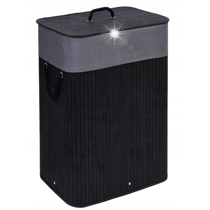 Кош за пране от бамбук Gockowiak, вместимост 80л, черен, 59x42x32см, с ленен интериор