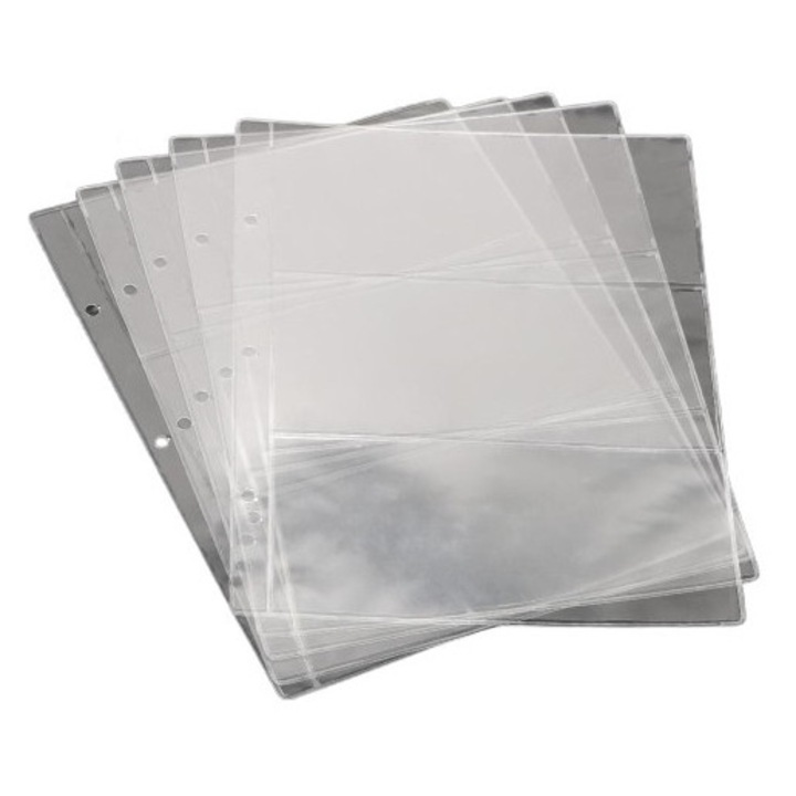 Set 10 folii pentru bancnote, 3 buzunare de 18 x 8cm, transparente, 3 perforatii 5,5x7x7x5,5cm, eR D L