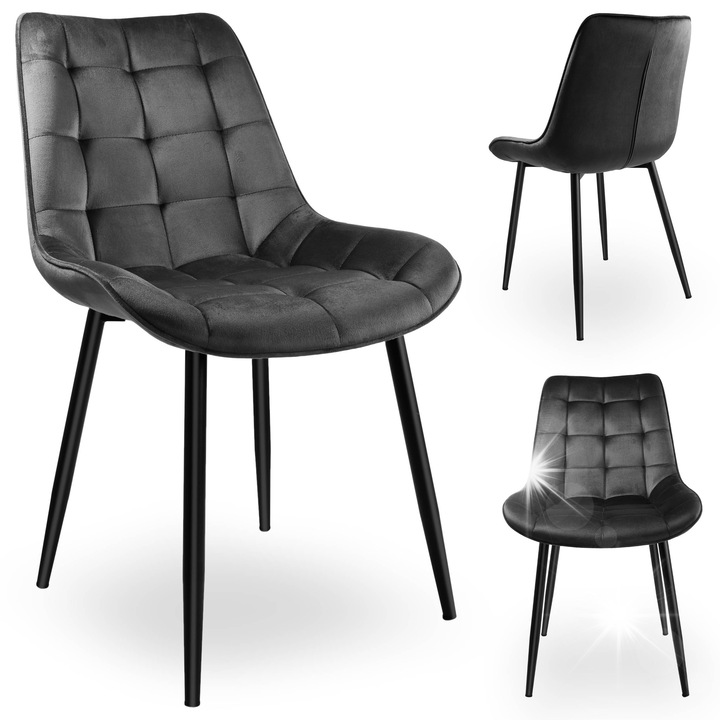 Тапициран стол, eHokery Norman, графитен велур, метални крака, 88x53x60cm