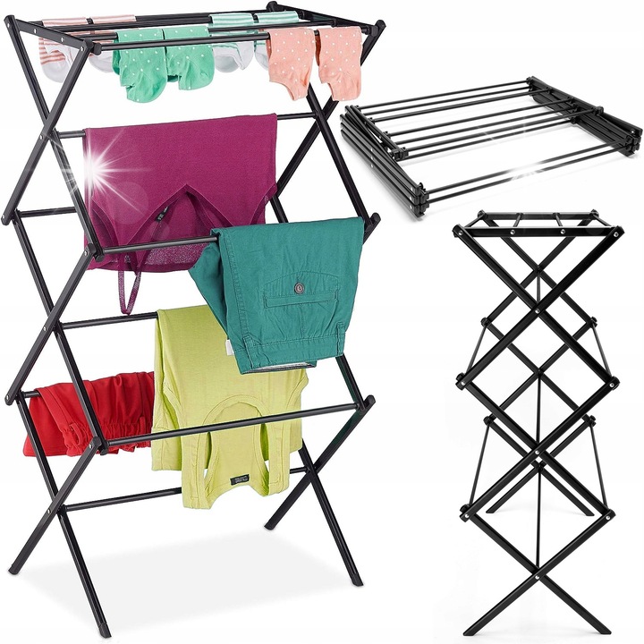 Сушилник за дрехи Gockowiak, вертикален, сгъваем, матово черен, 15кг, 103,5x72,5x38см