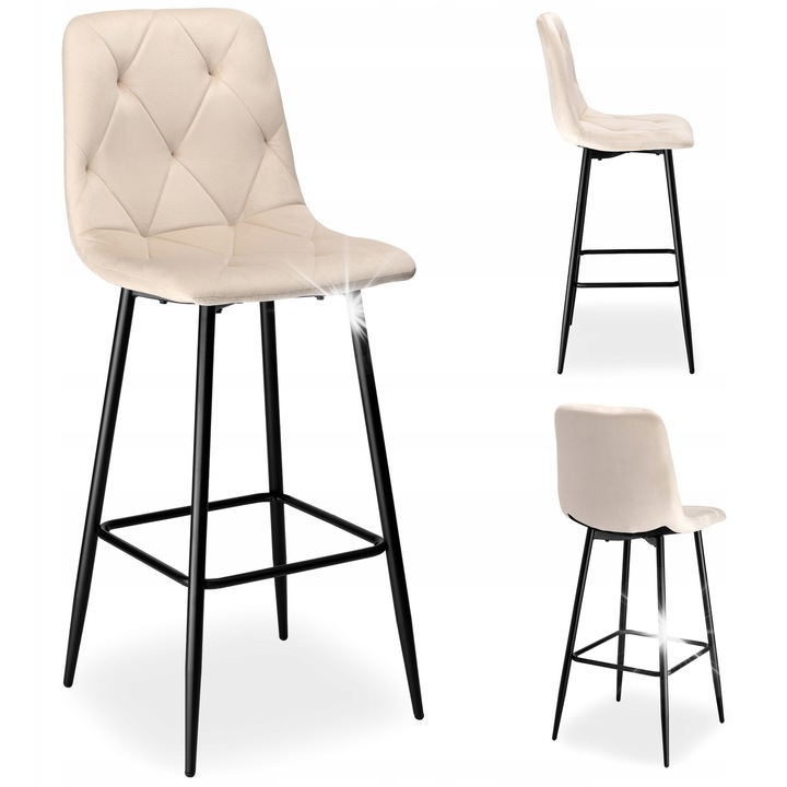 Бар стол, eHokery, бежов велур, височина 76см, ергономична поставка за крака