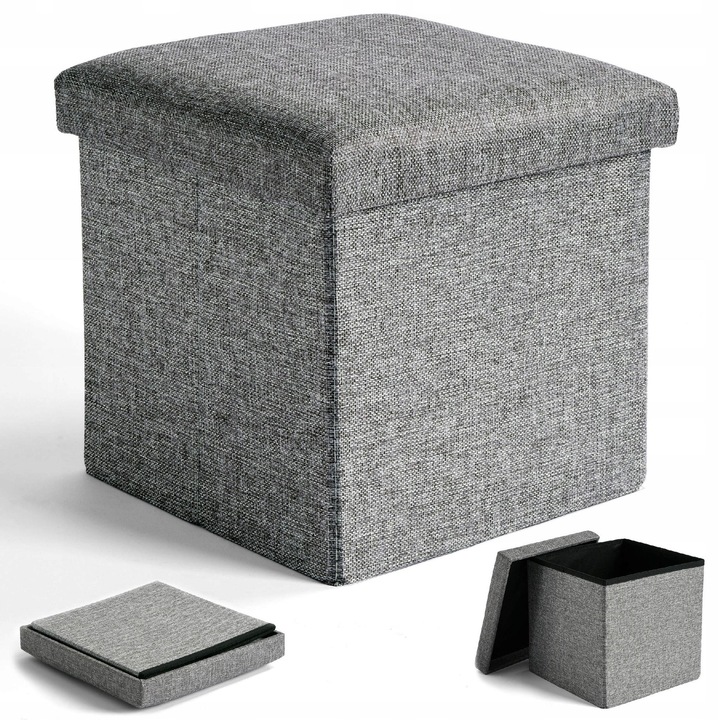 Сгъваем табуретка с отделение за съхранение, eHokery, сив, L, 38x38x38см