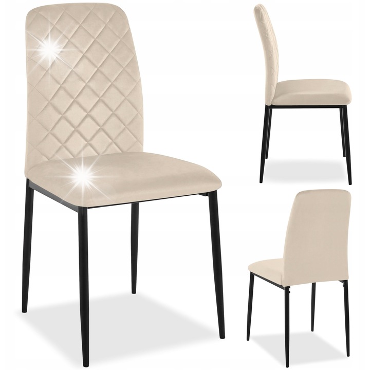 Тапициран стол Maverik, бежово кадифе, 90x46x50см, черни метални крака, ергономичен дизайн