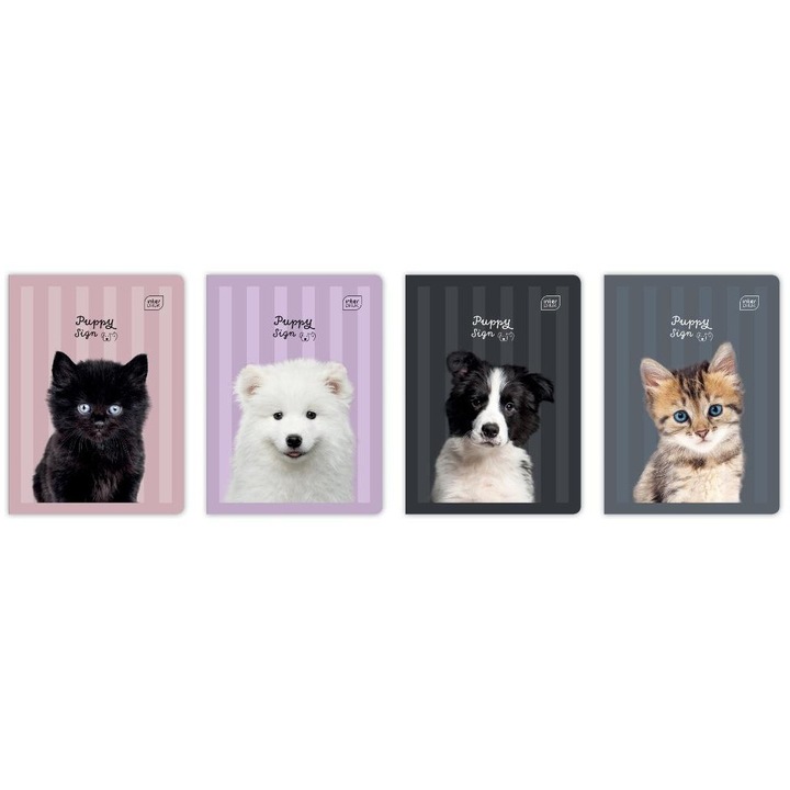 Caiet A5 32 file 3 culori 70g UV Puppy Sign set 10 bucati