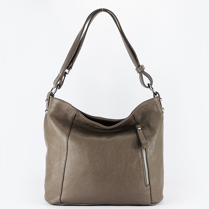 Дамска чанта от естествена кожа в цвят taupe 8913 131 Кафява, Сиво-кафяв, 29x31x11