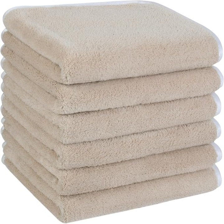 Комплект от 6 кърпи KinHwa, за гости, 30x50 см, микрофибърни, меки и абсорбиращи, светлокафяв цвят