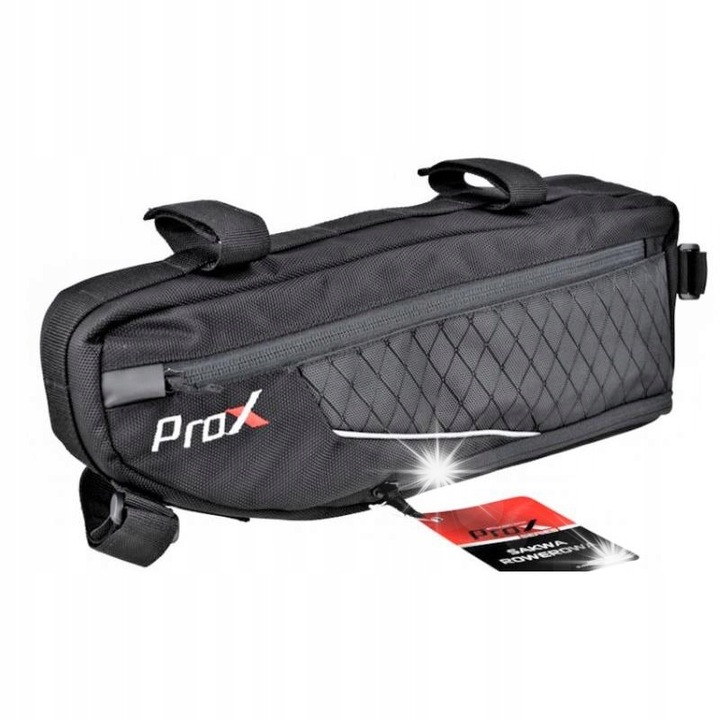 Чанта за велосипед Prox, водоустойчива, 1 отделение, 2 джоба, черна, 380x130/215x60мм