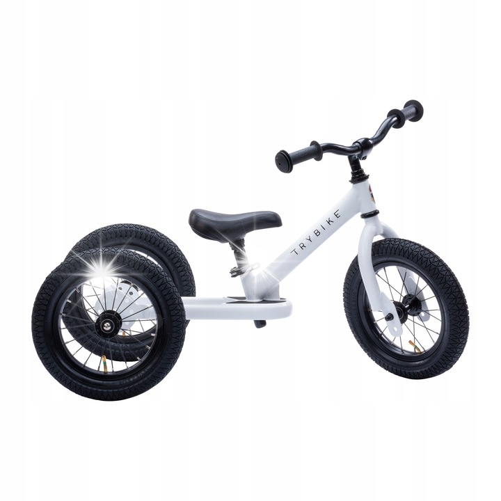 Триколка Trybike, бяла, 2 в 1, 12 инча, за деца 15 месеца - 6 години