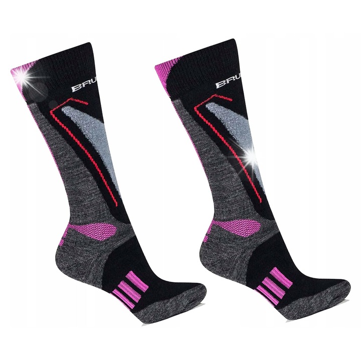 Дамски спортни чорапи Brubeck SNOW FORCE LIGHT, 39-41, сиво-розови, 47% мериносова вълна, 17% полипропилен със сребърни йони