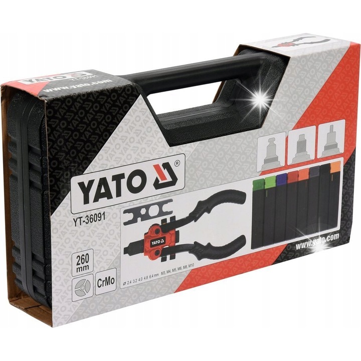 Универсална нитачка 3 в 1 Yato, CrMo, размери на главите M3-M10, 260 мм