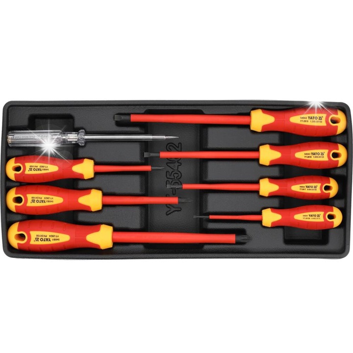 Комплект изолирани отвертки Yato, 8 броя, 1000V, размери 17x38x4см