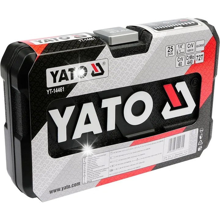 Комплект инструменти Yato 25 части, от CrV стомана, с тресчотка 72T, размери 1/4"