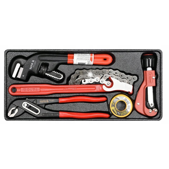 Комплект инструменти за монтажници YATO, 5 части, 385x175x41мм, включително тръборез 3-32мм, регулируем ключ 250мм