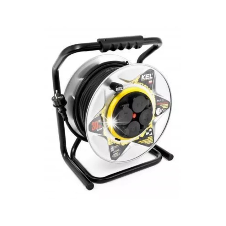 Удължител bebanos KEL 30м 4 контакта 3x1,5мм IP44, черен