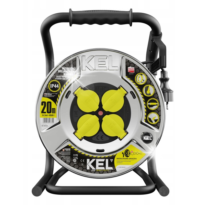 Удължител KMN 4 гнезда 16A, 20м, черен