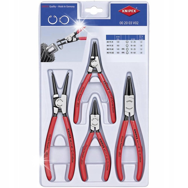 Комплект клещи за осигурителни пръстени KNIPEX, 4 части, многоцветни