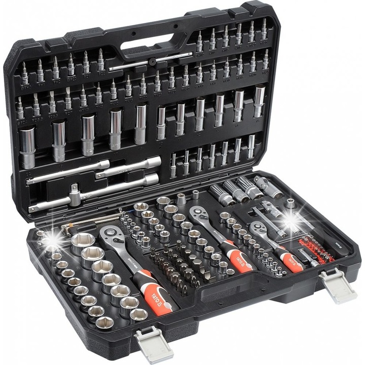 Комплект инструменти Yato 173 елемента, тръбни ключове, 1/4", 3/8", 1/2", хром-ванадий, кутия за съхранение