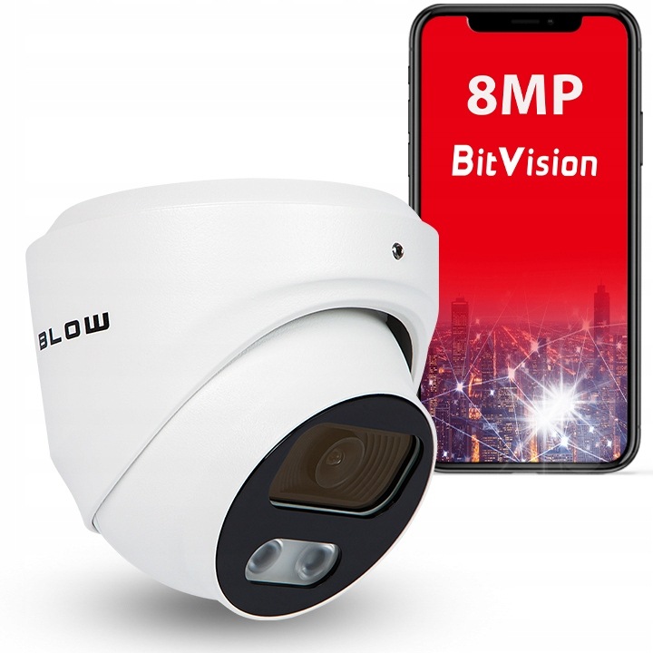 IP камера за наблюдение BLOW 8MP, метална, IR, PoE, 96x91mm, 4K резолюция