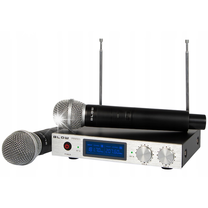 Комплект безжични микрофони BLOW PRM905, 2 микрофона, VHF прием, 50м, 2xAA