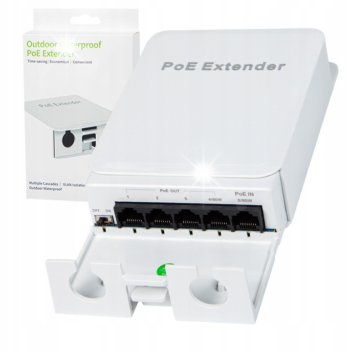 Удължител POE 5 порта, 1xPoE IN 4xPoE OUT, 90W, външен монтаж