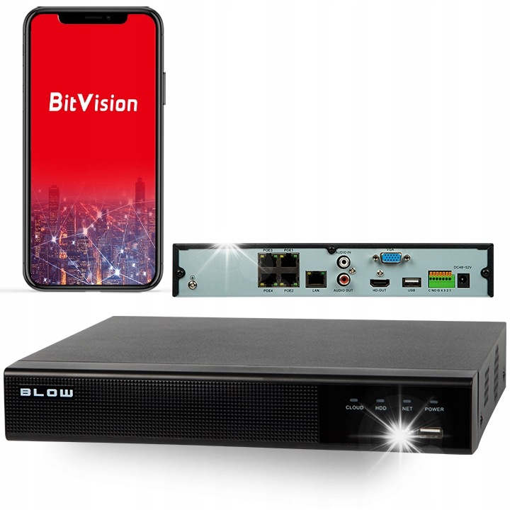IP рекордер BLOW BL-N16081-8P, 16 канала, 8 POE канала, 8MP, HDMI 4K, 1x SATA, до 8TB