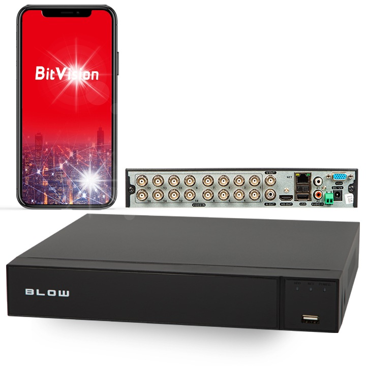 Рекордер BLOW 5в1 16 канала аналогов и IP, 8MP, HDMI, 1x SATA, до 8TB