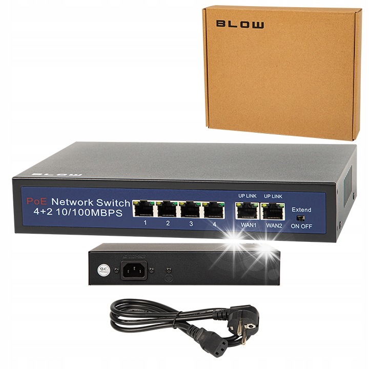 Суич BLOW BL-SW6-4P, 6 порта, 4 PoE порта, 10/100 Mbps, 220x140x40mm