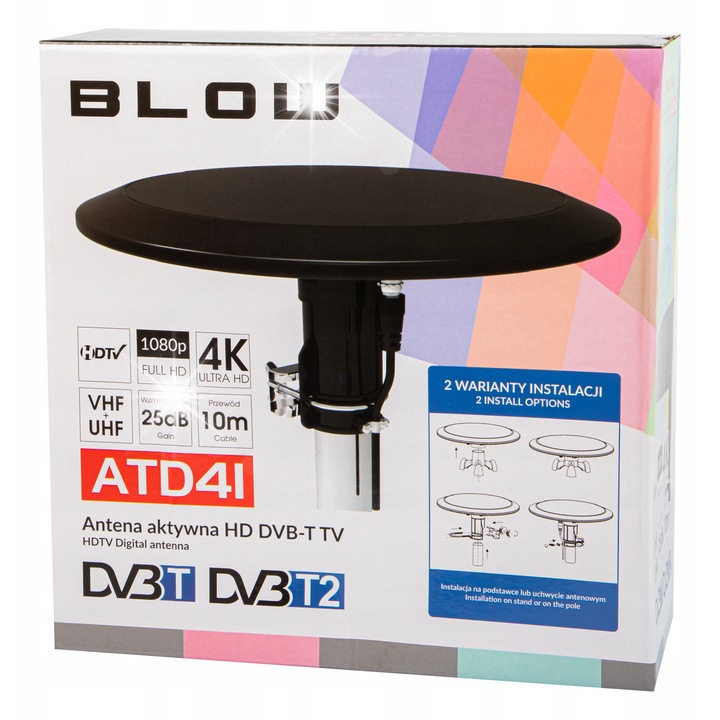 Активна DVB-T антена BLOW HD, 25dB, вътрешна/външна, 10м, VHF+UHF