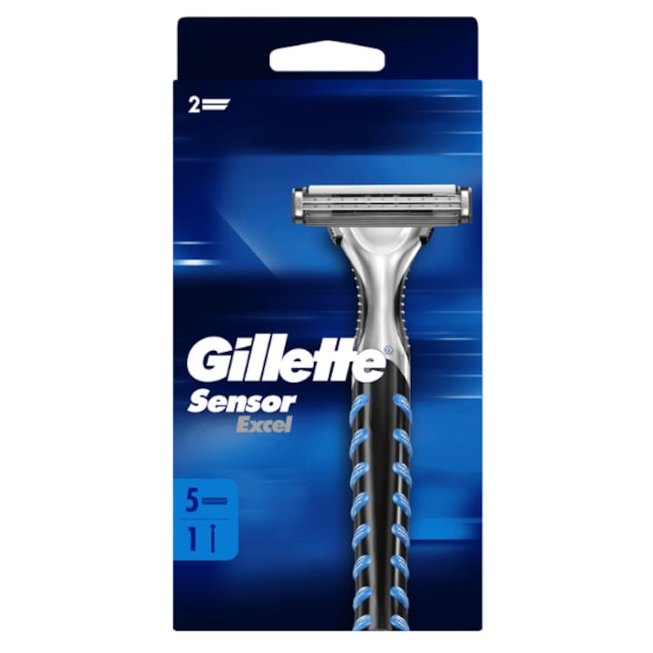 Самобръсначка Gillette Sensor Excel, комплект с 5 ножчета, двойни остриета, микрофибри, за удобно бръснене