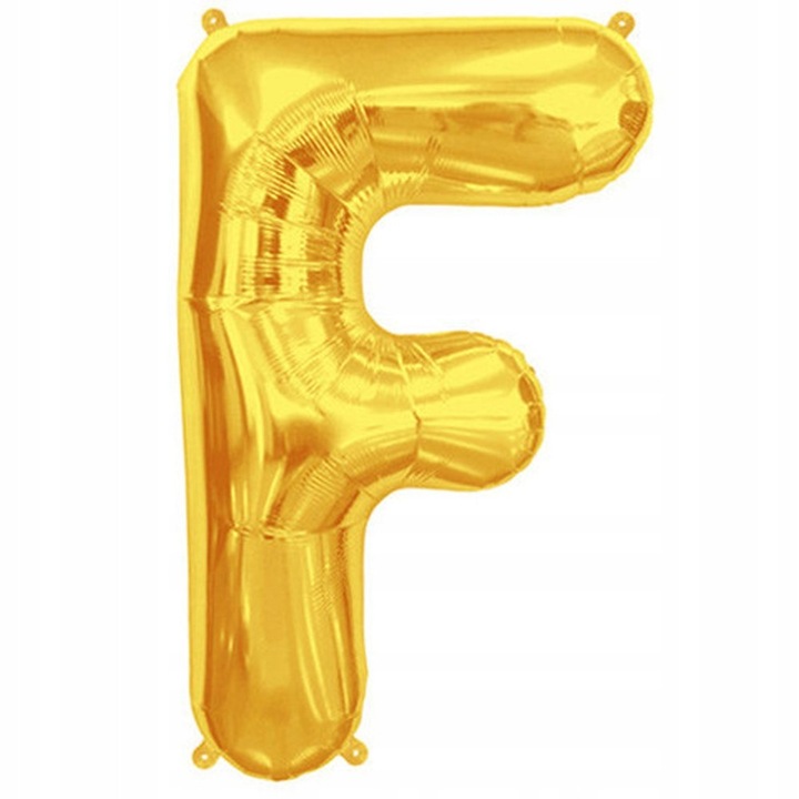 Златен фолиев балон буква F, 40см, за пълнене с въздух или хелий