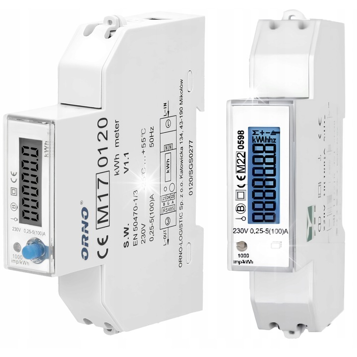 Еднофазен електромер 100A, RS-485, MID, IP51, 95x72x18mm, 1 модул