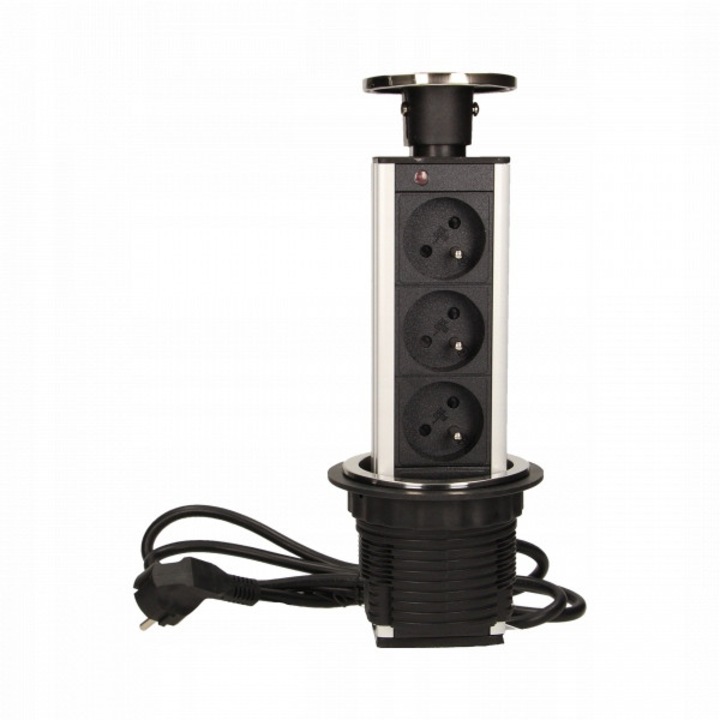 Мебелен контакт VIRONE 3x230V, INOX, 1,8м, 80мм