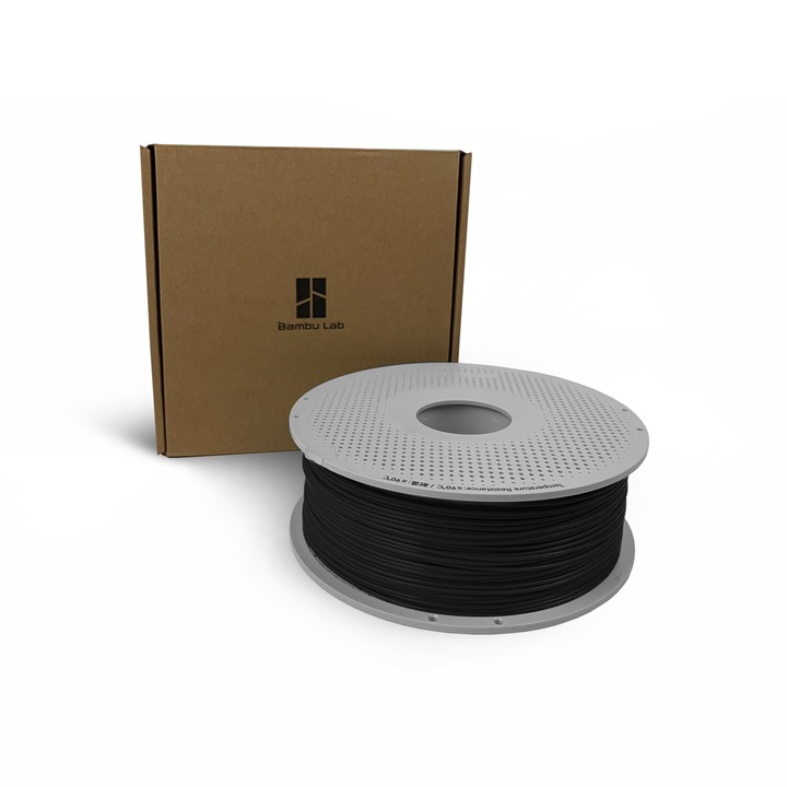 Rola filament BambuLab, RFID, PLA Basic - Negru, 1.75 mm, 1kg, compatibil cu majoritatea imprimantelor 3D tehnologie FDM - PLA Black