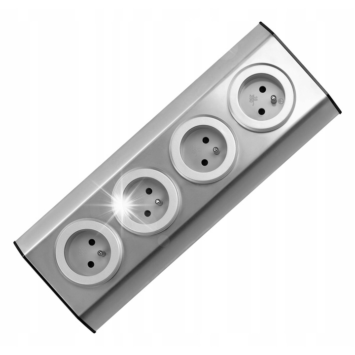 Комплект от 4 мебелни контакта INOX FS-1, монтаж на велкро, 230V, 3680W