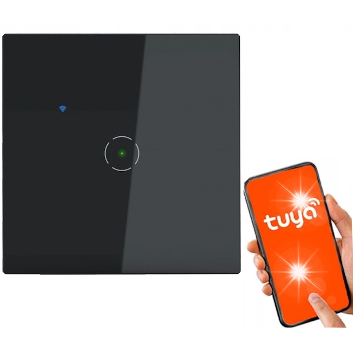 Wi-Fi kapcsoló Tuya Smart Home, ORNO, 1-pólusú, fekete, 86x86x35mm, 1 db-os készlet