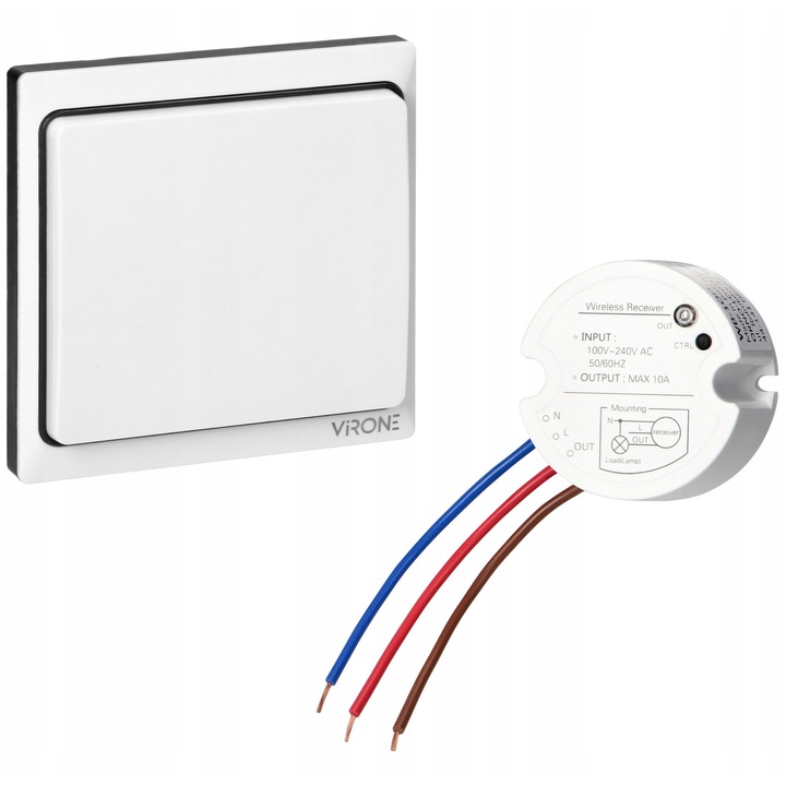 Elem nélküli vezeték nélküli kapcsoló vevővel, Virone, 1000W, 80m, fehér