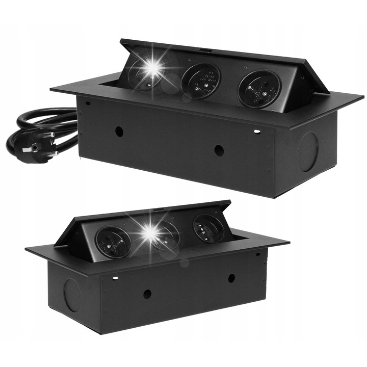 Мебелен контакт OR-GM-9037/B, 3x тип E, 3680W, 1,5м, черен