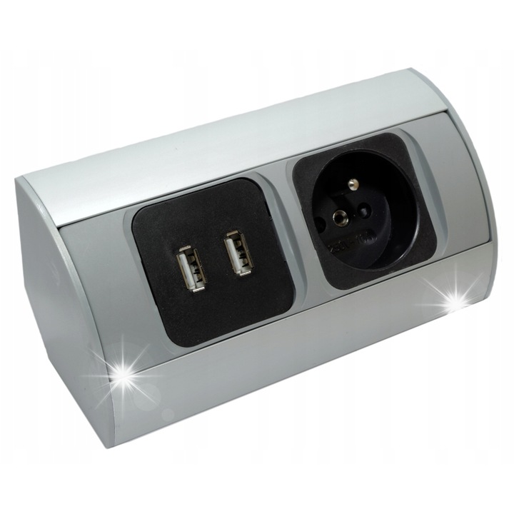 Контакт за мебели под шкаф с 2 USB зарядни устройства, ORNO OR-AE-1310, с 2x USB, 1x230V, сребрист, 150x64x64mm