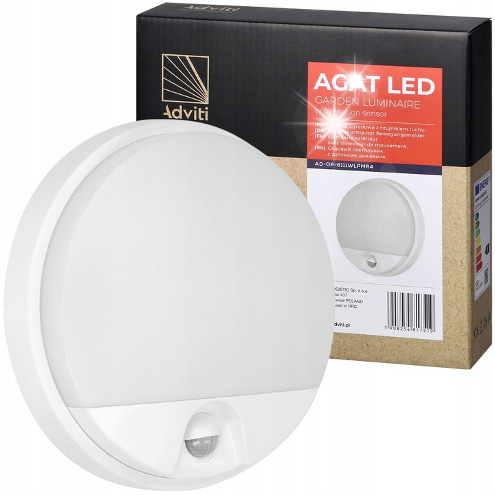 Външна LED апликация Adviti, модел AD-OP-6111WLPMR4, 10W, сензор за движение, бяла