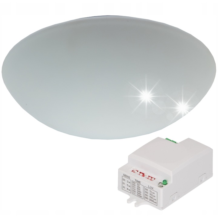 Плафониера Adviti 3xE27, със сензор за движение, матирано стъкло, бял, 400x120мм