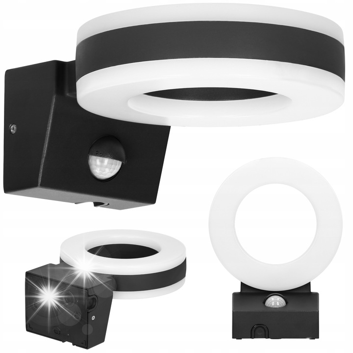 Външно тяло Adviti Howlit LED 20W, сензор за движение, IP65, черен цвят, размери 196x149.3x82mm